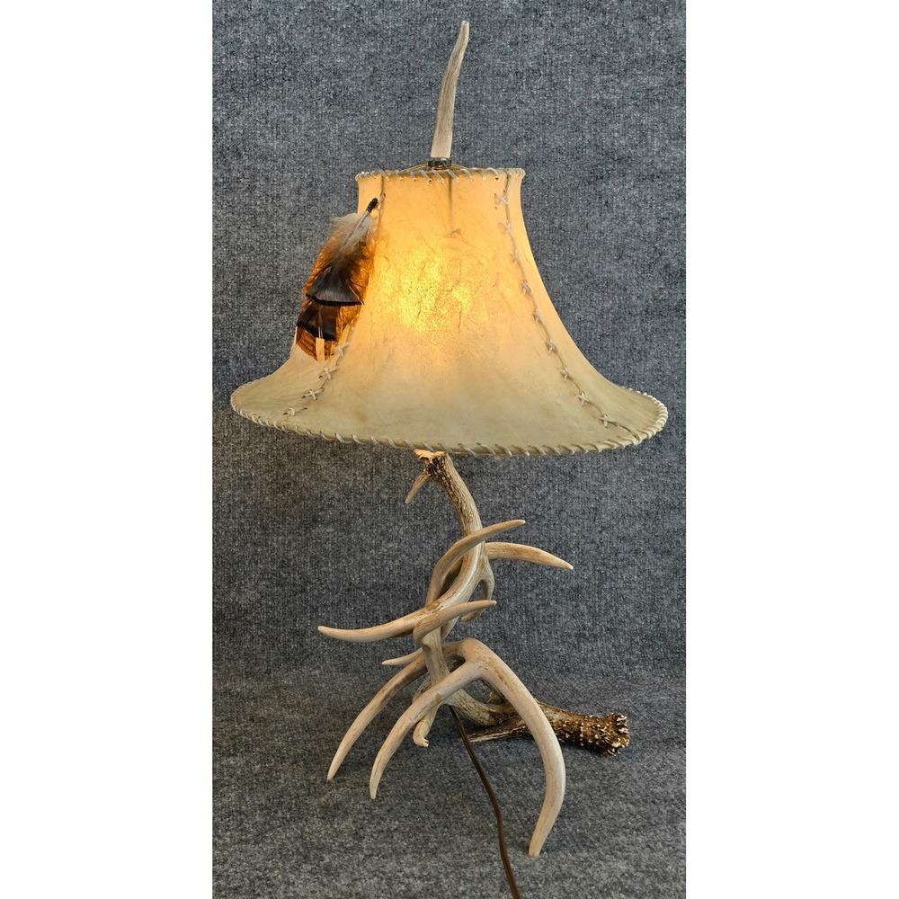 Handmade Whitetail Deer Antler Lamp 34" Rustic Cabin Decor Vtg Hunting Western